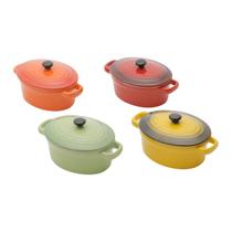 Conjunto de 4 mini panelas ovais de porcelana, com tampa - 15cm Conjunto de 4 mini panelas ovais de porcelana, com tampa - 15cm