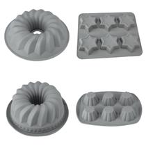 Conjunto de 4 moldes de bolo Silicone Bundt, em formato de coração e estrela Conjunto de 4 moldes de bolo Silicone Bundt, em formato de coração e estrela
