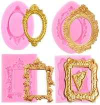 Conjunto de 4 Moldes de Silicone SUNKOOL Moldura Barroca para Fotos Conjunto de 4 Moldes de Silicone SUNKOOL Moldura Barroca para Fotos