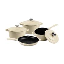 Conjunto de 4 Panelas Ferro Fundido Esmaltado Bege/Preto Alta Durabilidade MTA - 1207