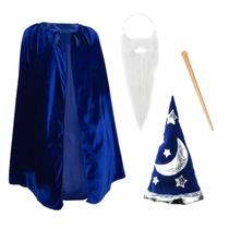 Conjunto de 4 PCs Costume Tigerdoe Wizard para crianças chapéu, capa e barba