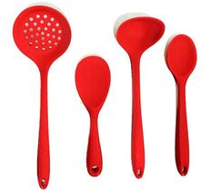 Conjunto de 4 Peças - Colher de Arroz 22,5cm e 27cm,Escumadeir 32cm e Concha 28cm Vermelho UnyHome.