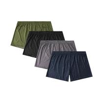 Conjunto De 4 Peças De Boxer Casual Para Idosos Com Estampa Xadrez Confortável E Respirável