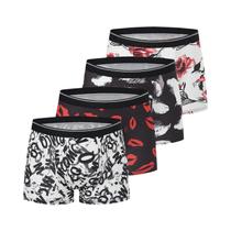 Conjunto De 4 Peças De Boxer Masculino plus Size Moderno E Respirável Com Estampa De Letras Em
