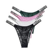 Conjunto De 4 Peças De Calcinhas Transparentes De Renda Sexy Com Letras E Strass Para Mulheres