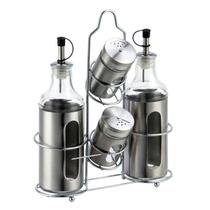 Conjunto de 4 peças de galheteiro em vidro com suporte em metal - Full-fit Conjunto de 4 peças de galheteiro em vidro com suporte em metal - Full-fit