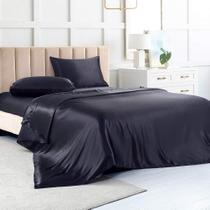 Conjunto de 4 peças de lençóis de cetim Luxbedding King Size Black