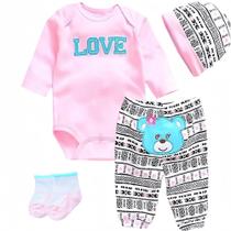 Conjunto de 4 peças de roupa para boneca reborn Hengluck Love Pattern, 17-22 polegadas (43-56 cm)