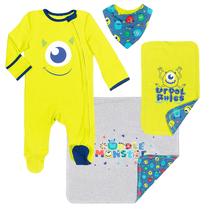 Conjunto de 4 peças Disney Pixar Monsters Inc. Mike: macacão Sleep N' Play, babador, pano para arrotar, 0 a 6 meses Conjunto de 4 peças Disney Pixar Monsters Inc. Mike: macacão Sleep N' Play, babador, pano para arrotar, 0 a 6 meses