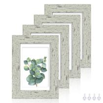 Conjunto de 4 porta-retratos Hongkee 4x6 com vidro real e verde sálvia Conjunto de 4 porta-retratos Hongkee 4x6 com vidro real e verde sálvia
