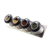 Conjunto de 4 Porta Temperos em Aço Inox e Suporte com Imã Kenya Conjunto de 4 Porta Temperos em Aço Inox e Suporte com Imã Kenya