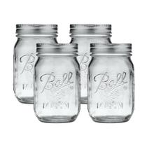 Conjunto de 4 Potes de Vidro Ball Mason Boca Regular 473 ml Conjunto de 4 Potes de Vidro Ball Mason Boca Regular 473 ml