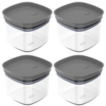 Conjunto de 4 Potes Hermético Block Cinza 450ml - Ou Conjunto de 4 Potes Hermético Block Cinza 450ml - Ou