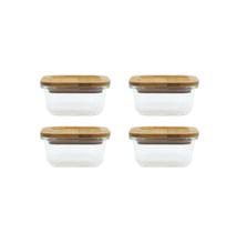 Conjunto de 4 Potes Herméticos de 320 Ml com Tampa de Bambu Oikos