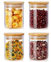 Conjunto de 4 Potes Herméticos de 550 ml com Tampa de Bambu