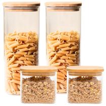 Conjunto de 4 Potes Herméticos porta Mantimentos em Vidro Borossilicato e Tampa de Bambu