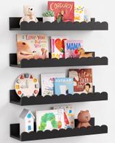 Conjunto de 4 Prateleiras Flutuantes Pretas para Quarto Infantil em Madeira de Pinus Harwaya Conjunto de 4 Prateleiras Flutuantes Pretas para Quarto Infantil em Madeira de Pinus Harwaya