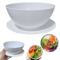 Conjunto de 4 Pratos de Sobremesa 17 Cm + Tigela 720ml para Poke / Sopa / Acai Melamina Plastico Kit