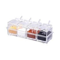 Conjunto de 4 Recipientes de Temperos de Cristal com Colheres e Suporte