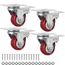 Conjunto de 4 rodas Caster Wheels Finnhomy com freio de 5 cm PU vermelho 800 kg Conjunto de 4 rodas Caster Wheels Finnhomy com freio de 5 cm PU vermelho 800 kg