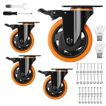 Conjunto de 4 rodízios pesados de 3 polegadas com travamento duplo de segurança Conjunto de 4 rodízios pesados de 3 polegadas com travamento duplo de segurança