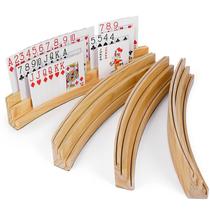 Conjunto de 4 suportes de cartas de baralho LotFancy em madeira curva de 3 camadas Conjunto de 4 suportes de cartas de baralho LotFancy em madeira curva de 3 camadas