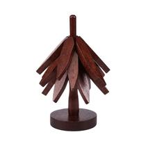 Conjunto De 4 Suportes De Madeira Natural Em Forma De Árvore Com 1 Suporte Para Pratos Quentes,