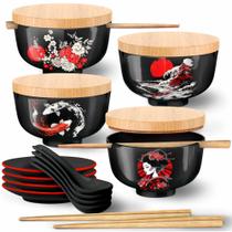 Conjunto de 4 Taças de Ramen i2 Home - Cerâmica Japonesa 950ml com Tampa