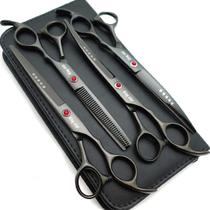 Conjunto de 4 Tesouras Kingstar Titanium Black 18cm para Pet