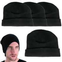 Conjunto de 4 Toucas De Frio Lisa Preta Gorro De Lã Inverno Kit Unissex