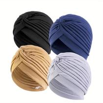 Conjunto De 4 Toucas Turbante Elásticas De Cor Sólida Para Mulheres, Chapéus Para Quimioterapia,