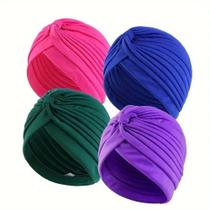 Conjunto De 4 Toucas Turbante Elásticas De Cor Sólida Para Mulheres, Chapéus Para Quimioterapia,