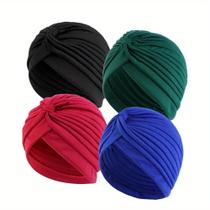 Conjunto De 4 Toucas Turbante Femininas Lisas Elásticas Para Quimioterapia, Lenço De Cabeça Plissado