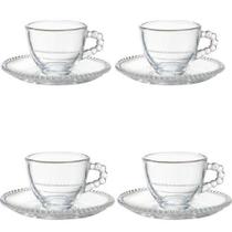 Conjunto de 4 Xícaras C/ Pires Em Cristal 100 ML - L'hermitage (Cód.0490)