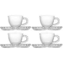 Conjunto de 4 Xícaras de Café de Cristal com Pires Coração Pearl 85ml - Wolff
