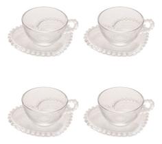 Conjunto de 4 Xícaras de Chá 180ml com Pires Coração Pearl - Wolff