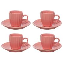 Conjunto de 4 Xícaras De Chá 90ml Com Pires Cerâmica Rosa Hauskraft