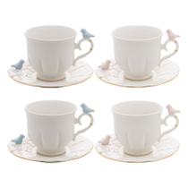 Conjunto de 4 Xícaras de Chá com Pires Birds de Porcelana 200ml - Wolff