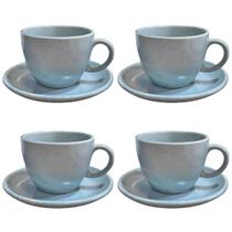 Conjunto de 4 Xícaras De Chá Com Pires Cerâmica Cinza Mimo Style