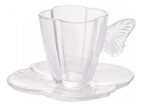 Conjunto De 4 Xícaras De Chá De Vidro Com Pires Butterfly 180ml Wolff