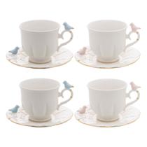 Conjunto de 4 Xícaras para Chá de Porcelana Birds 200ml