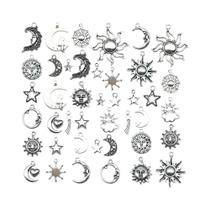 Conjunto De 42 Peças De Pingentes De Sol, Lua E Estrela Em Prata Antiga Para DIY, Acessório De Joias