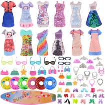 Conjunto de 45 Acessórios para Boneca Barbie - Roupas, Sapatos, Colares e Cabides