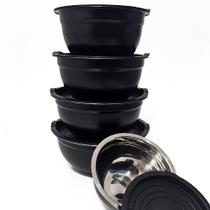 Conjunto de 5 Bowls Tigelas de Inox Preto com Tampa Kit