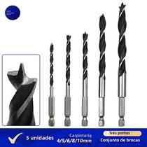 Conjunto de 5 Brocas para Carpintaria 1/4" (4, 5, 6, 8, 10mm) - Haste Hexagonal Redonda