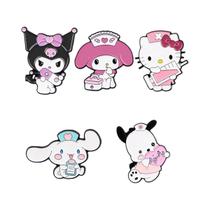 Conjunto De 5 Broches De Esmalte Hello Kitty Doutor, Estilo Anime Kawaii, Para Lapela, Acessórios De