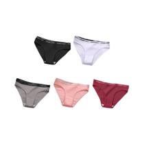 Conjunto De 5 Calcinhas De Algodão plus Size Para Mulheres, Cintura Baixa, Cor Sólida, Roupa Íntima