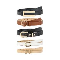 Conjunto De 5 Cintos Finos De Couro PU Para Mulheres, Cor Sólida, Fivela Simples Para Jeans E