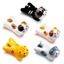 Conjunto de 5 Descansos de Hashi de Cerâmica Gato da Sorte Woerma Conjunto de 5 Descansos de Hashi de Cerâmica Gato da Sorte Woerma