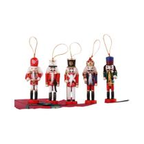Conjunto De 5 Enfeites De Quebra-Nozes De Madeira De 12cm Para Decoração De Árvore De Natal E